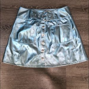 Iridescent blue mini skirt